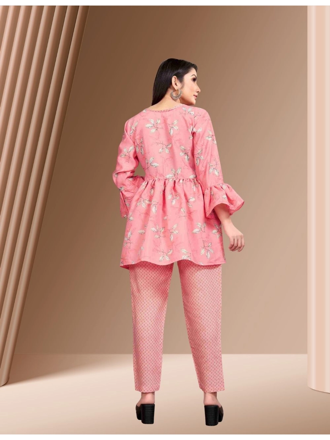 Pink Floral Tunic with Printed Pants Set - Rheycart