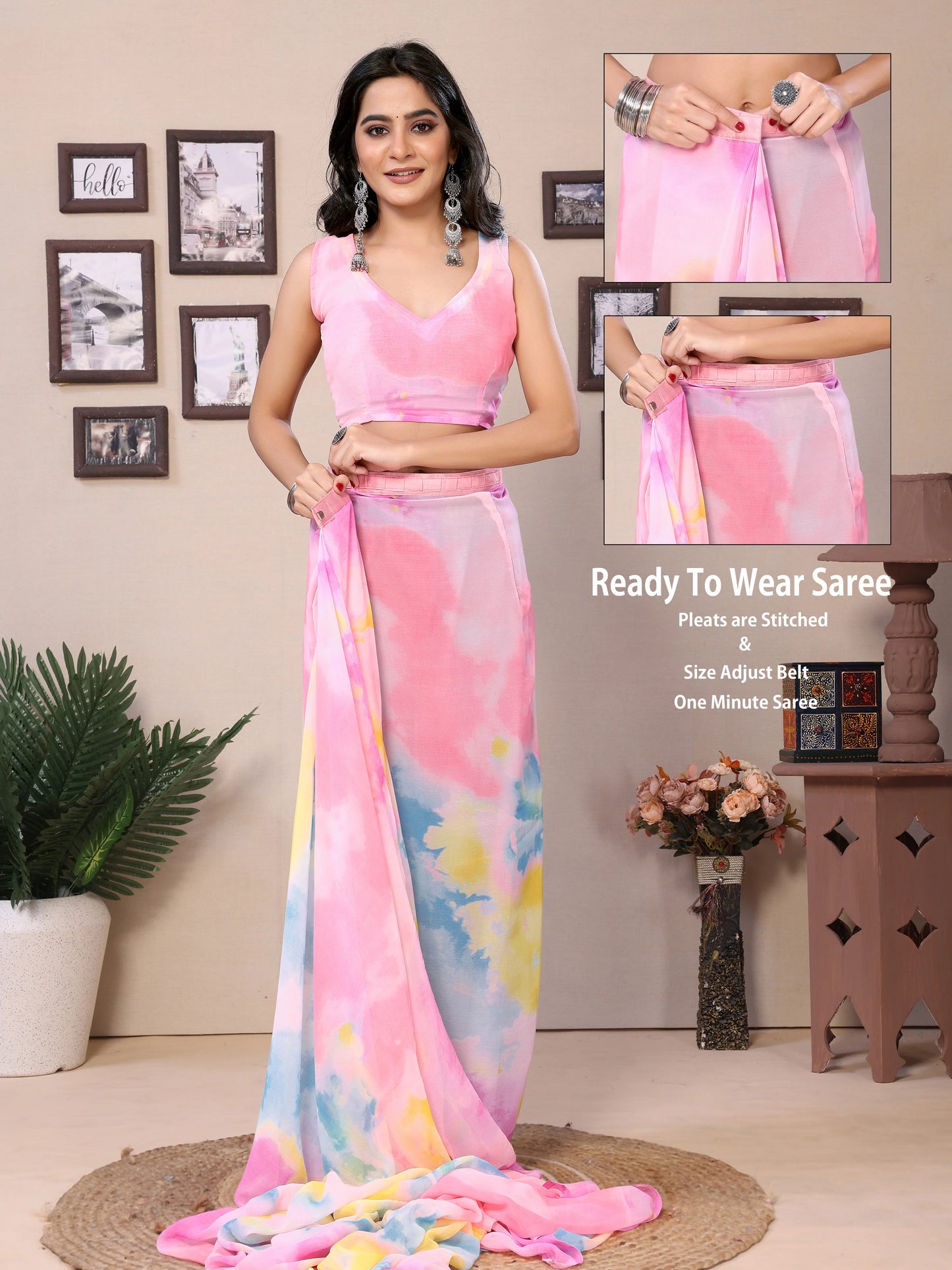 Multi-Color Georgette Ready Saree