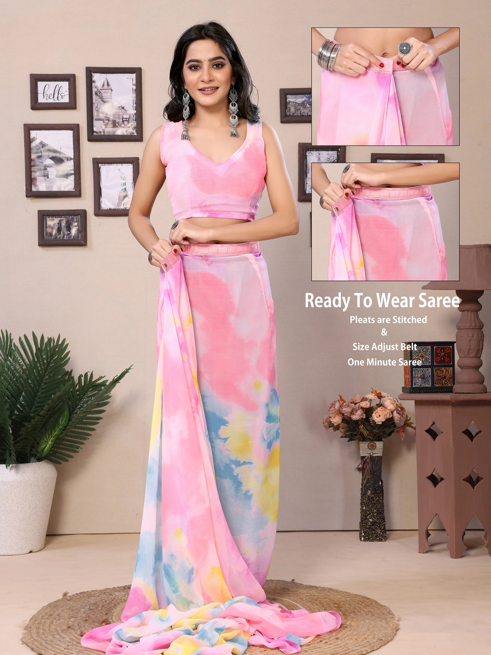 Multi-Color Georgette Ready Saree