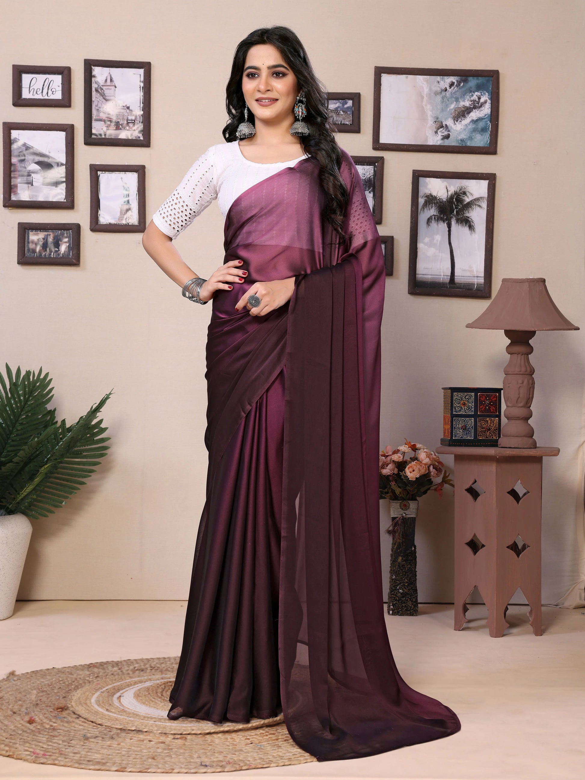 Deep maroon ombre saree for parties