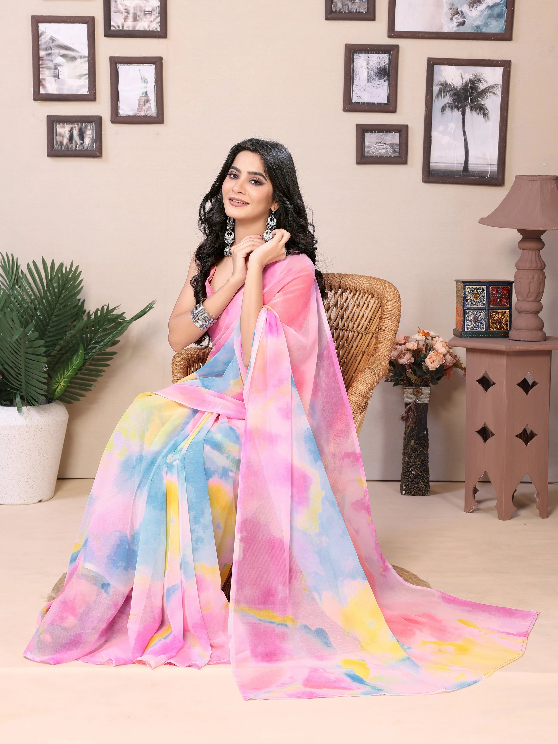 Soft Georgette Saree with Print Easy-to-Wear