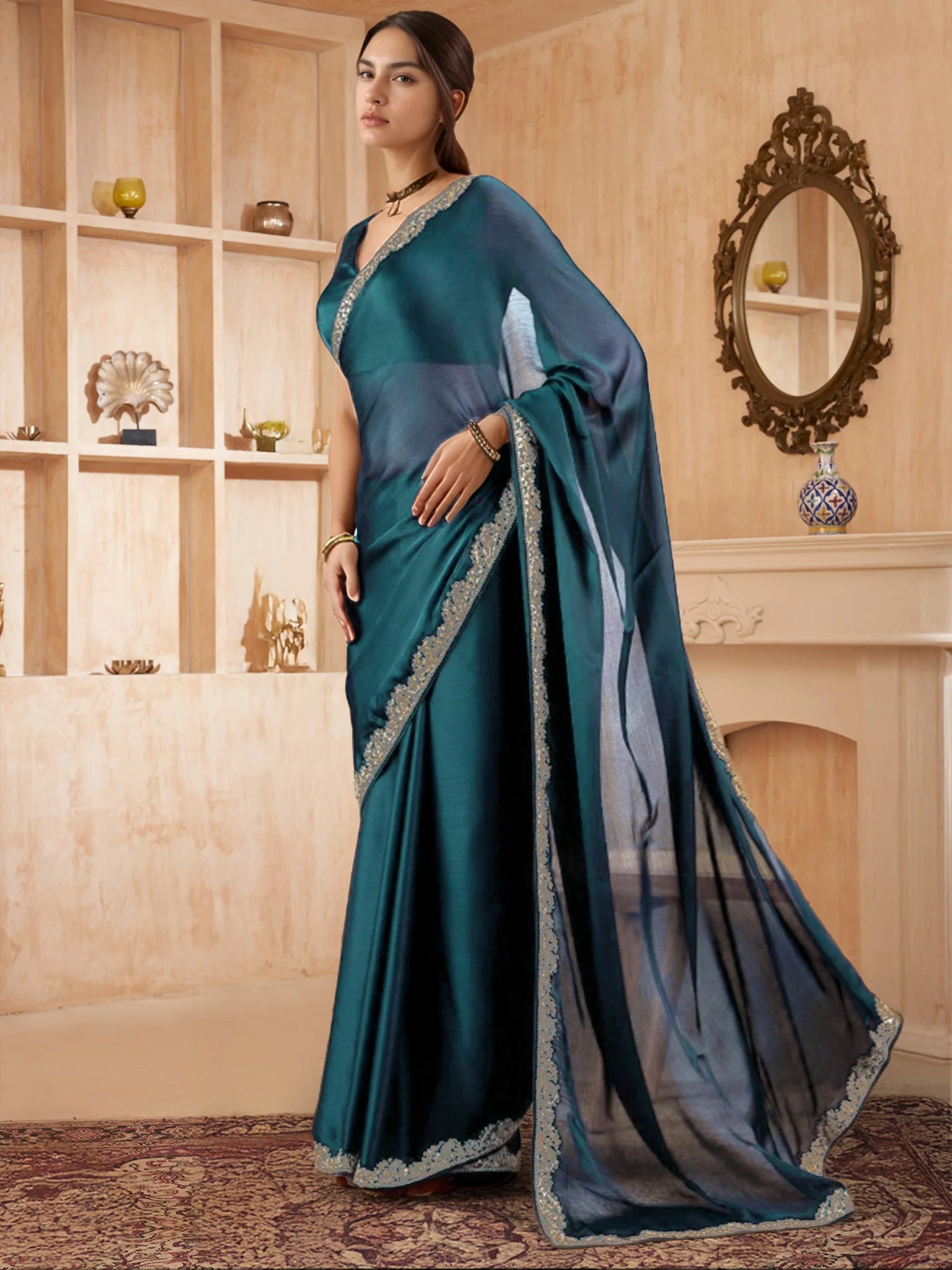 Plain Silk  Saree with Festive Plain Blouse - Rheycart