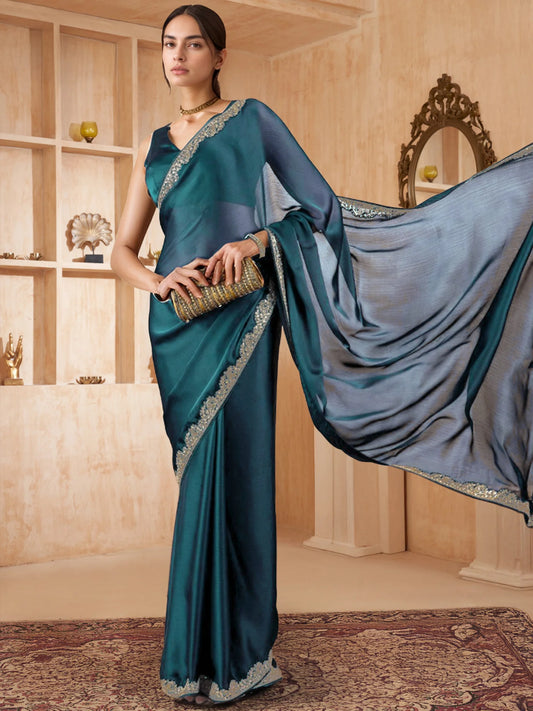 Plain Silk  Saree with Festive Plain Blouse - Rheycart