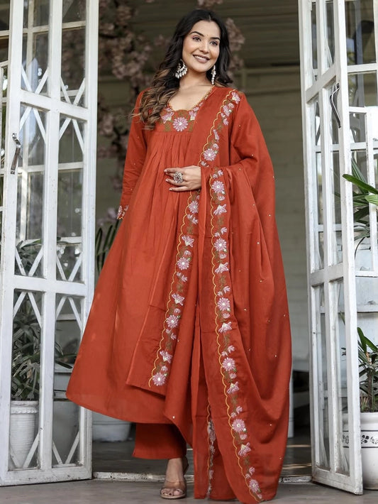 Orange Soft Rayon Slub Anarkali Kurti Bottom With Dupatta