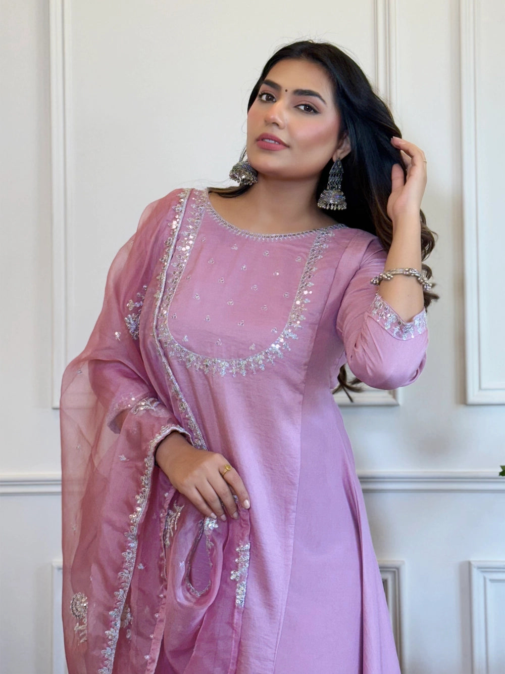 Rhey traditional silk blend lavender kurta set for women
